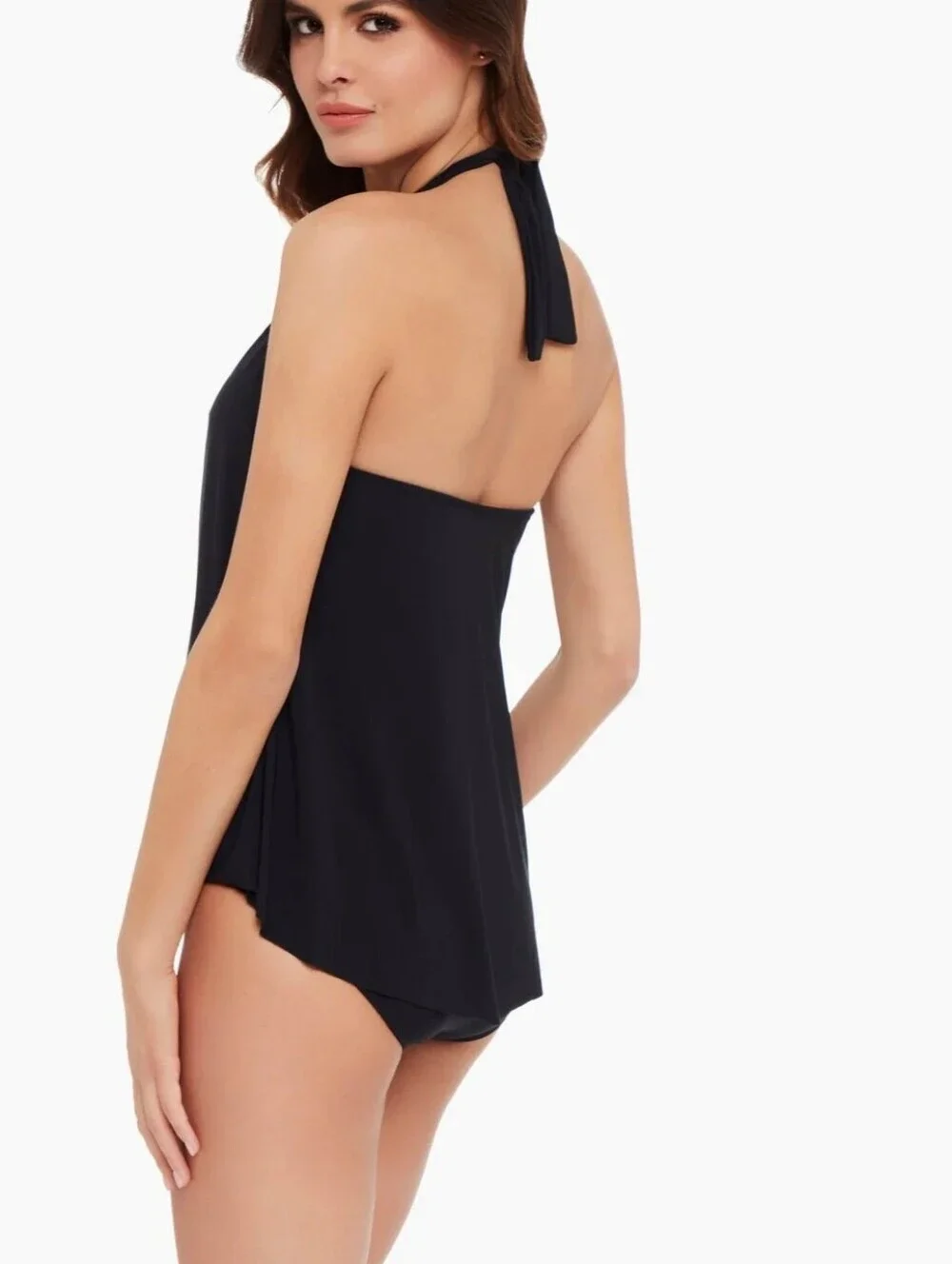 NWT MagicSuit Black Sophie Draped Neck Halter Style Tankini Swim Top Size US 8